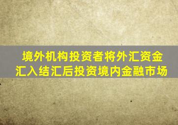 境外机构投资者将外汇资金汇入结汇后投资境内金融市场
